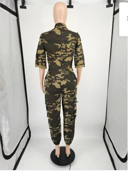 Fashion Jumpsuits for Woman 2025 Summer Camouflage Print Zipper Pocket Design Casual One Pieces Jumpsuit Streetwear Y2K Clothing