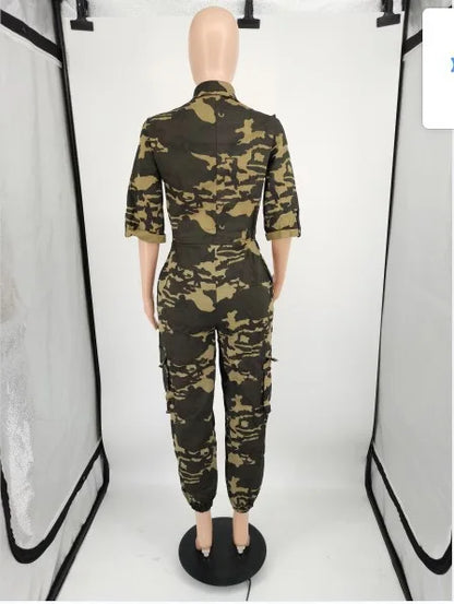 Fashion Jumpsuits for Woman 2025 Summer Camouflage Print Zipper Pocket Design Casual One Pieces Jumpsuit Streetwear Y2K Clothing