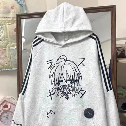 Punk Harajuku American Vintage Cute Print Hoodies Japanese Fashion Loose Y2k Aesthetic Sweatshirts Autumn All Match Clothes New Style 3 grey