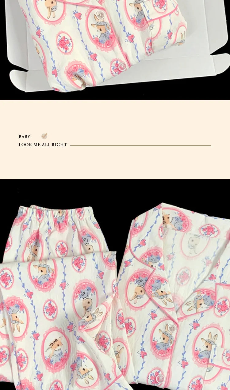 Spring and Autumn Women's New Cloud Cotton Pajamas Homewear Set Students Sweet Printing Long Sleeves Long Pants Pajamas Homewear