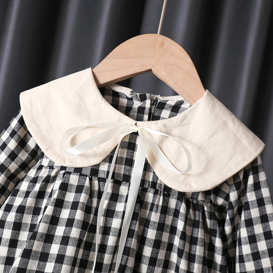 Spring Autumn toddler kids Girls' Clothes baby lattice Long sleeved Dresses costume for children Girls clothing Outfits dress