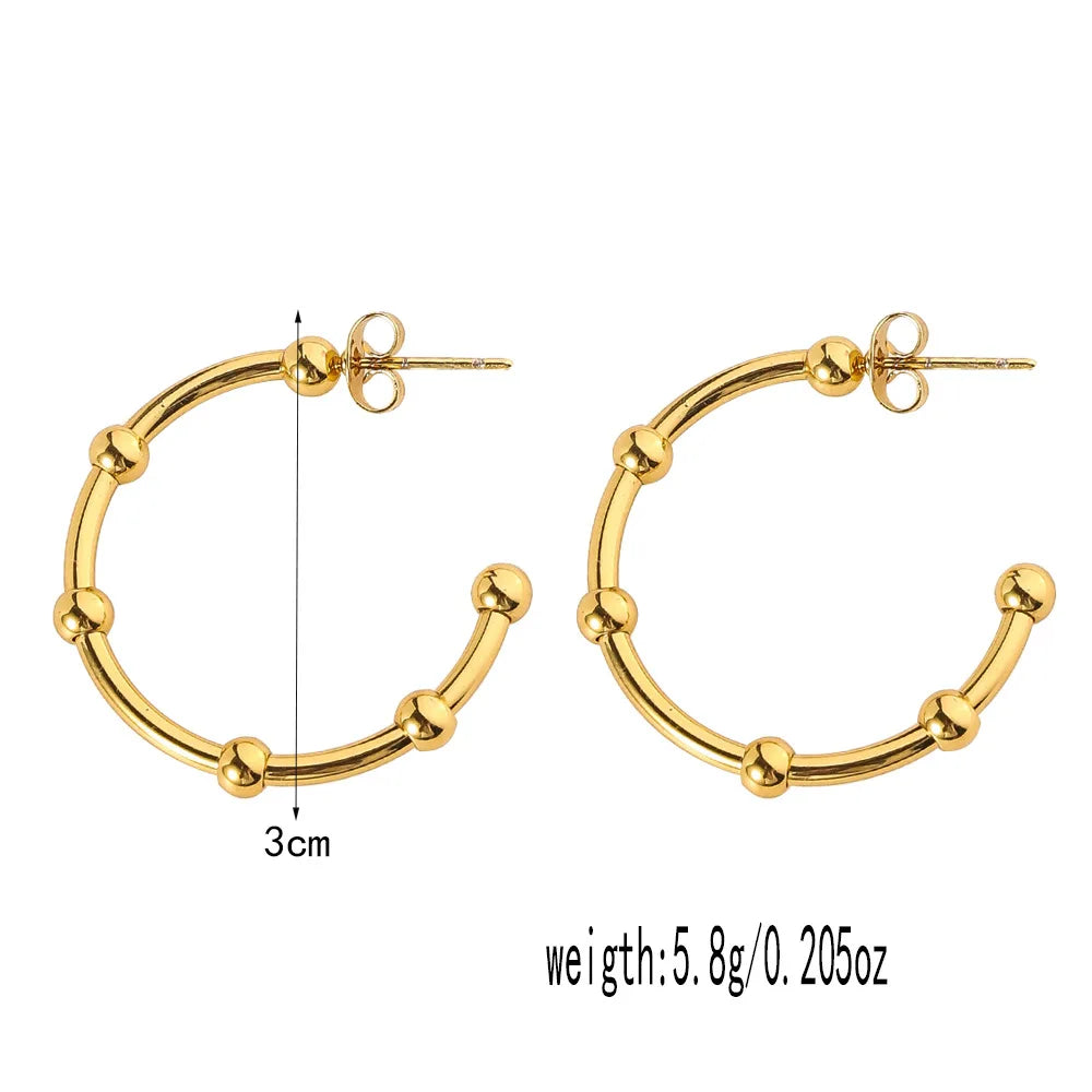 Stainless Steel Women's Hoop Earrings, Non Fading Fashionable Gold Color Metal Bead Earrings, Classic Jewelry Accessories RH142 D CHINA