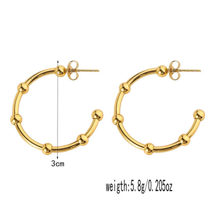Stainless Steel Women's Hoop Earrings, Non Fading Fashionable Gold Color Metal Bead Earrings, Classic Jewelry Accessories RH142 D CHINA