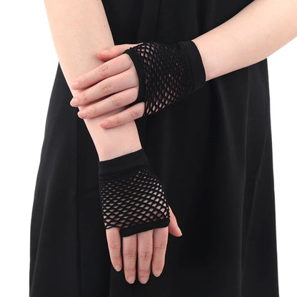 Womens Sexy Hollow Out Gloves Short Fishnet Net Gloves Fingerless Mesh Gloves Punk Rock Night Club Party Arm Warmer Mittens Badiee Stylez