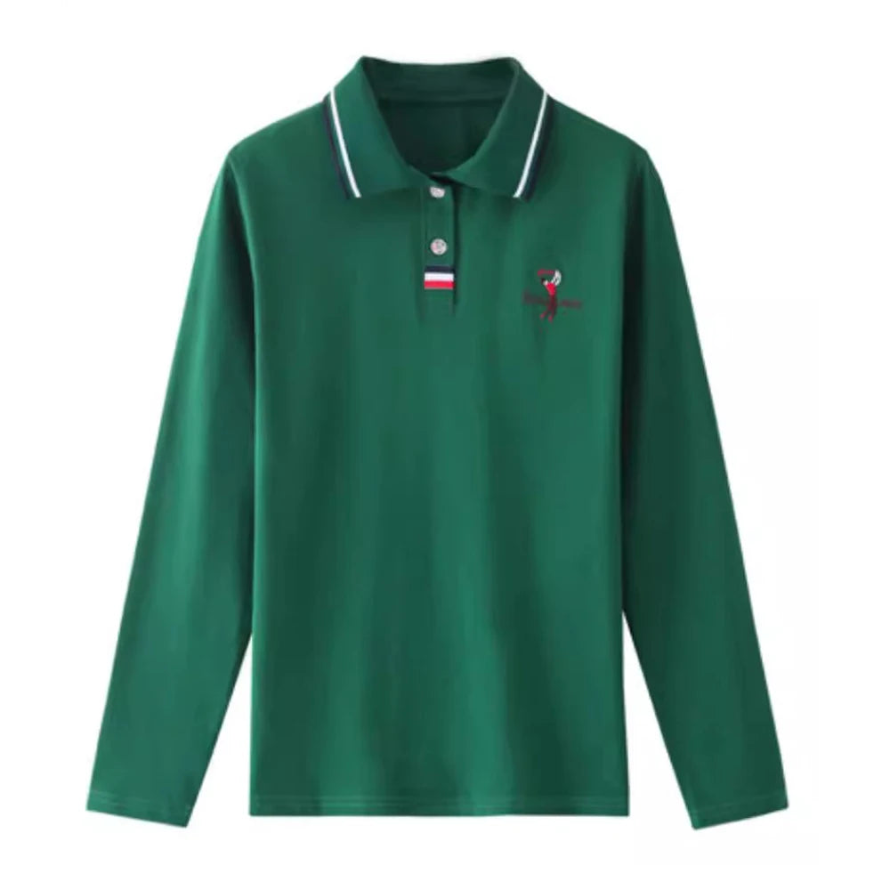 European Station Polo Neck Long sleeved T-shirt Women's Summer New High end Luxury Pure Cotton Loose Fashion Casual Large Top