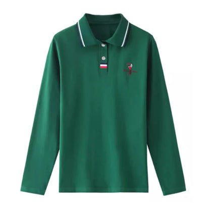 European Station Polo Neck Long sleeved T-shirt Women's Summer New High end Luxury Pure Cotton Loose Fashion Casual Large Top