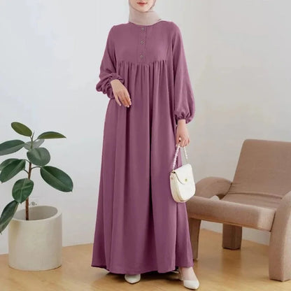 Stylish Casual Robe Bubble Sleeve Dress Purple