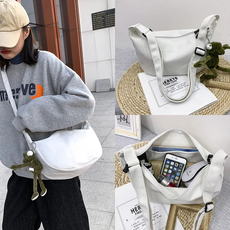 Canvas Crossbody Bag Large Capacity Hip-Hop Street Style For Both Men And Women