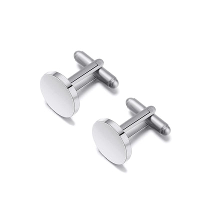 Custom Engraved Round Cufflinks & Tie Clip Set Stainless Steel Anniversary Wedding Birthday Groomsmen Gift for Father Husband Badiee Stylez