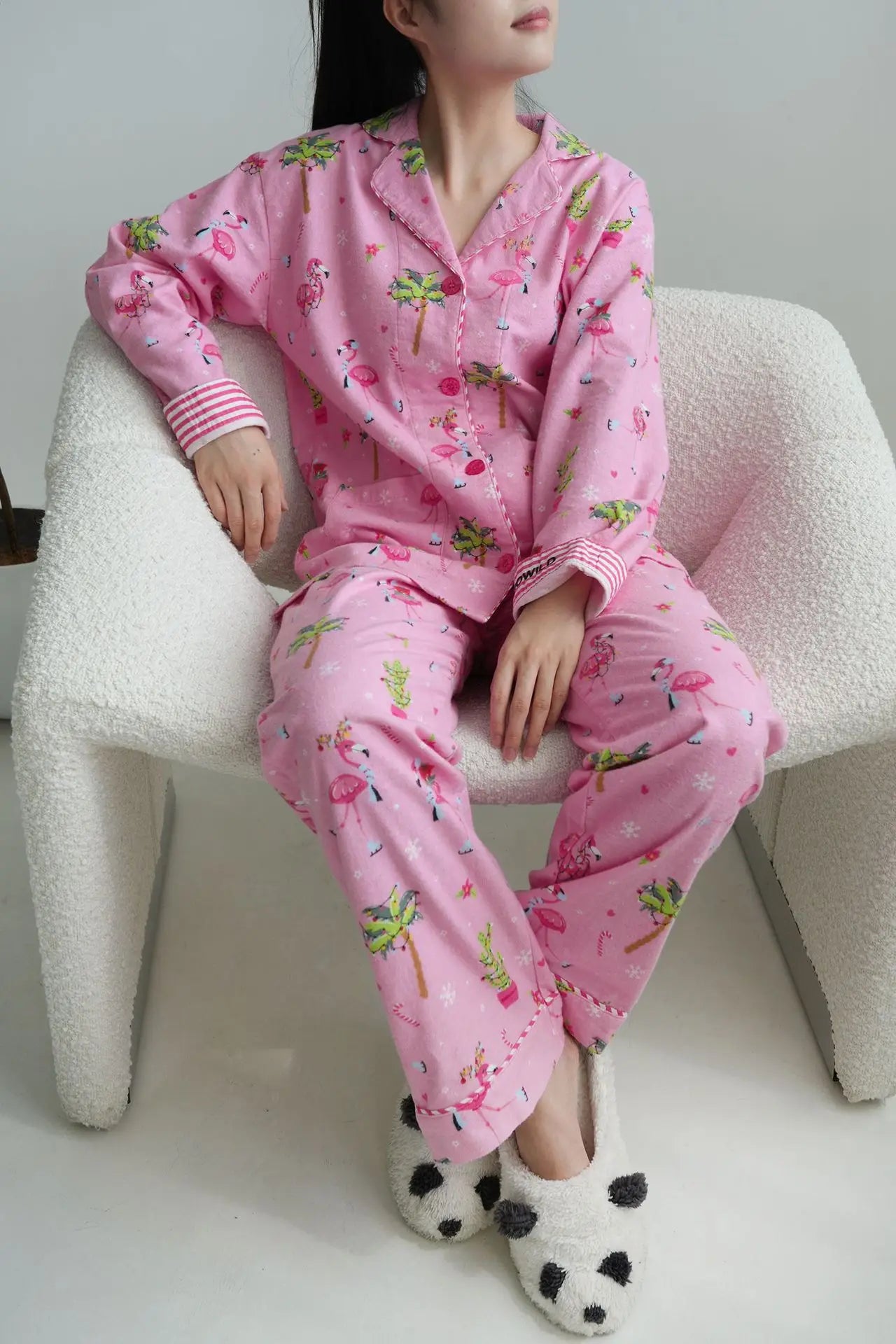Women's Print Cotton Pajama Set Long Sleeve Autumn Winter Ladies Sleepwear 2 Pcs with Pant Single Breasted Pijama Suit Female