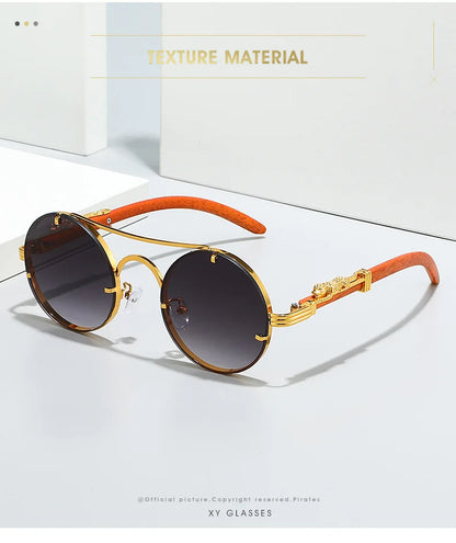 Vintage Round Sunglasses Men Women Luxury Brand Designer Cheetah Metal Casual Eyewear UV400