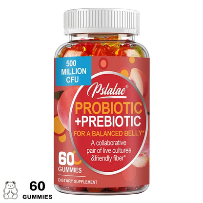 Probiotic + Prebiotic Gummies - Promote Digestive Health and Relieve Bloating Supplement 60 Gummies