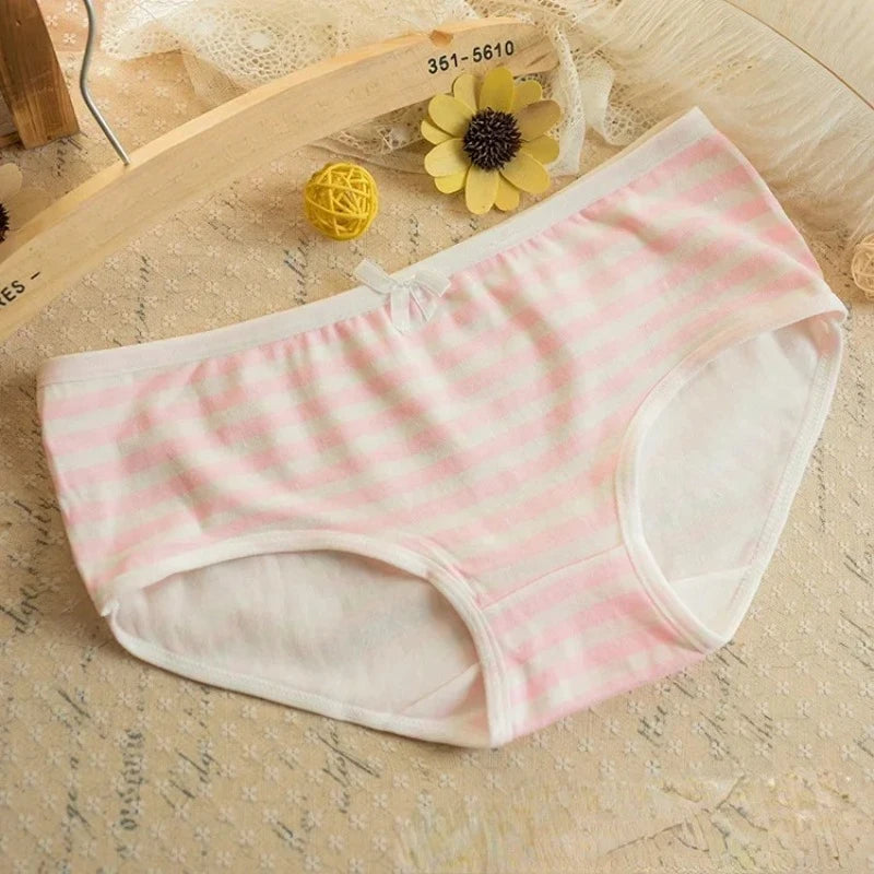 Kawaii Lolita Girls Japanese Anime Style Cosplay Women Panties Briefs With Bow Underwears Underpants Blue Pink White Stripe Gift Badiee Stylez