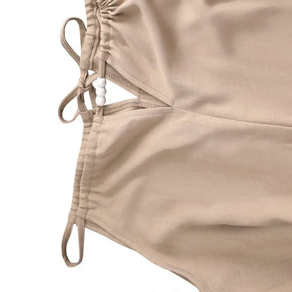 Summer Women's Jumpsuits New Streetwear Fashion Lace-up Casual Slim Folds Rompers Solid Sexy Hollow Out O-Neck Female Clothing Badiee Stylez