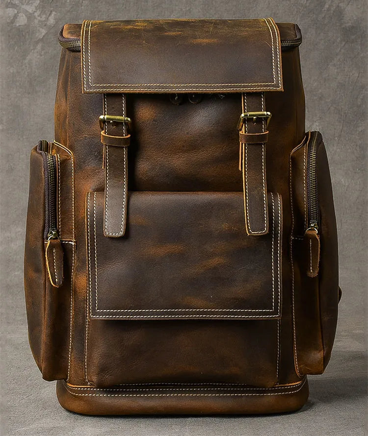 Vintage Crazy Horse Genuine Leather Backpack Men Leather Bagpack Climbing Rucksack male Large Hiking Backpack M814