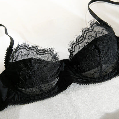 French Satin Lace Bra And Thong Set Sexy Ultrathint Lace Patchwork Lingerie Two Picec Sets Fancy Erotic Intimate Underwear Suit