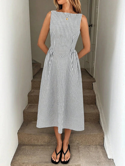 2025 new slimming summer fresh vertical striped sleeveless dress with elegant temperament Badiee Stylez