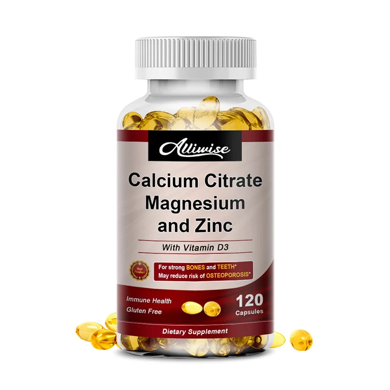 Alliwise Calcium Magnesium Zinc Capsule Vitamin D3 for Strong Bones Teeth Heart Nerve Increase Immune System Function Supplement Package 1 United States