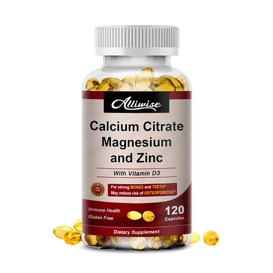 Alliwise Calcium Magnesium Zinc Capsule Vitamin D3 for Strong Bones Teeth Heart Nerve Increase Immune System Function Supplement Package 1 United States