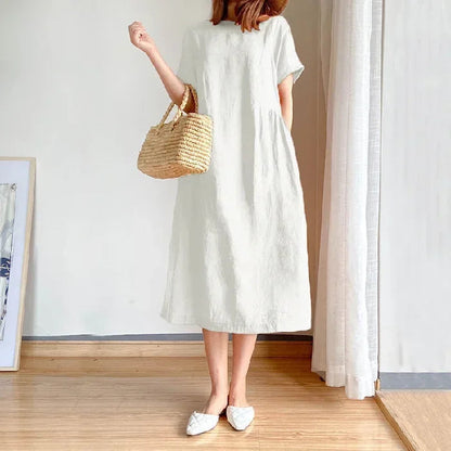New in Spring Summer Women's Dress Elegant Casual Loose Short Sleeve Tops A-LINE Oversize Solid Midi Dresses for Women Clothing Badiee Stylez