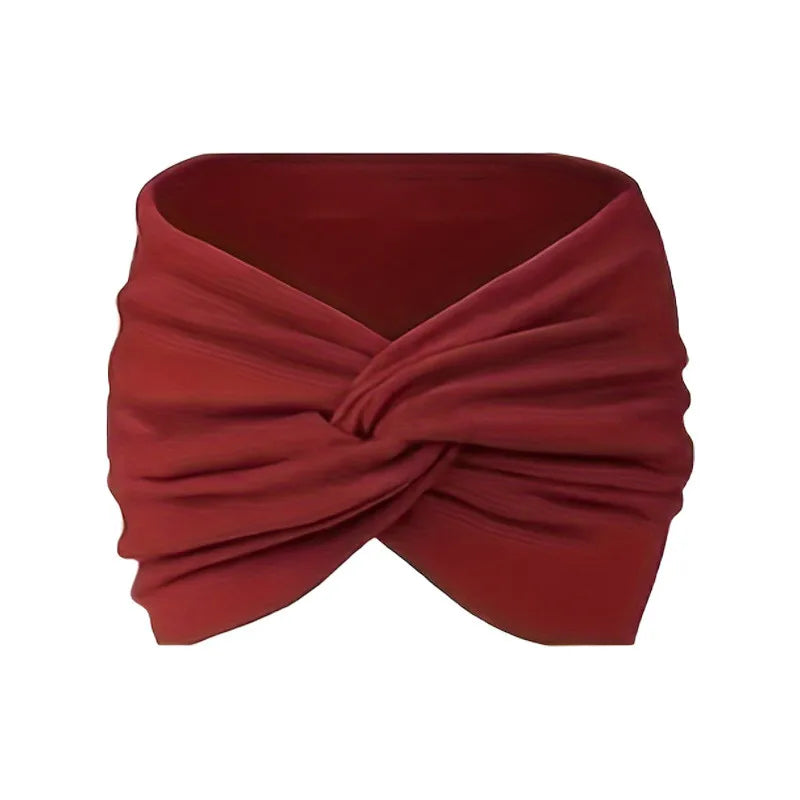 Women Headbands African Wide Hair Wrap Turban Twist Headband for Women Large Sport Workout Stretch Non-slip Big Hair Bands Burgundy