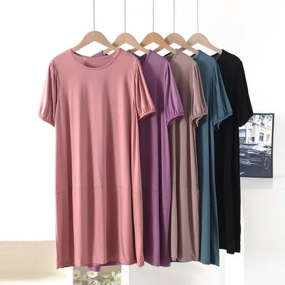 Plus size Summer women's Loose dress short sleeves solid color XL to 8XL dresses