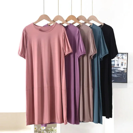 Plus size Summer women's Loose dress short sleeves solid color XL to 8XL dresses
