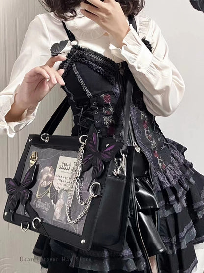 Labyrinth Butterfly Spider Web Letter Chain Handbags DIY Transparent Ita Bag Y2K Lolita Gothic Tote Vintage Fashion Shoulder Bag