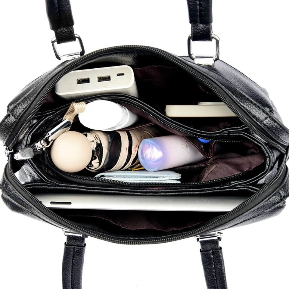 Two Pockets Genuine Brand High Quality Leather Casual Tote Luxury Handbags Women Bags Designer Shoulder Hand Bags for Women Sac