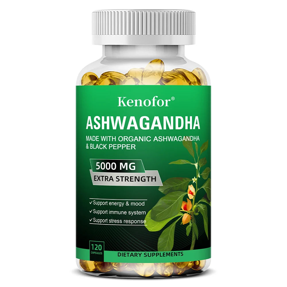 Ashwagandha Capsules - Boost Energy, Improve Mood, Relax The Body and Mind, Improve Sleep Quality, and Enhance Physical Strength 120 count-1 bottle