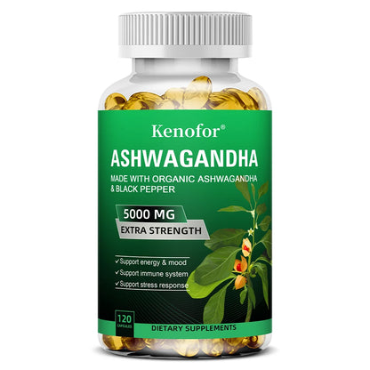 Ashwagandha Capsules - Boost Energy, Improve Mood, Relax The Body and Mind, Improve Sleep Quality, and Enhance Physical Strength 120 count-1 bottle