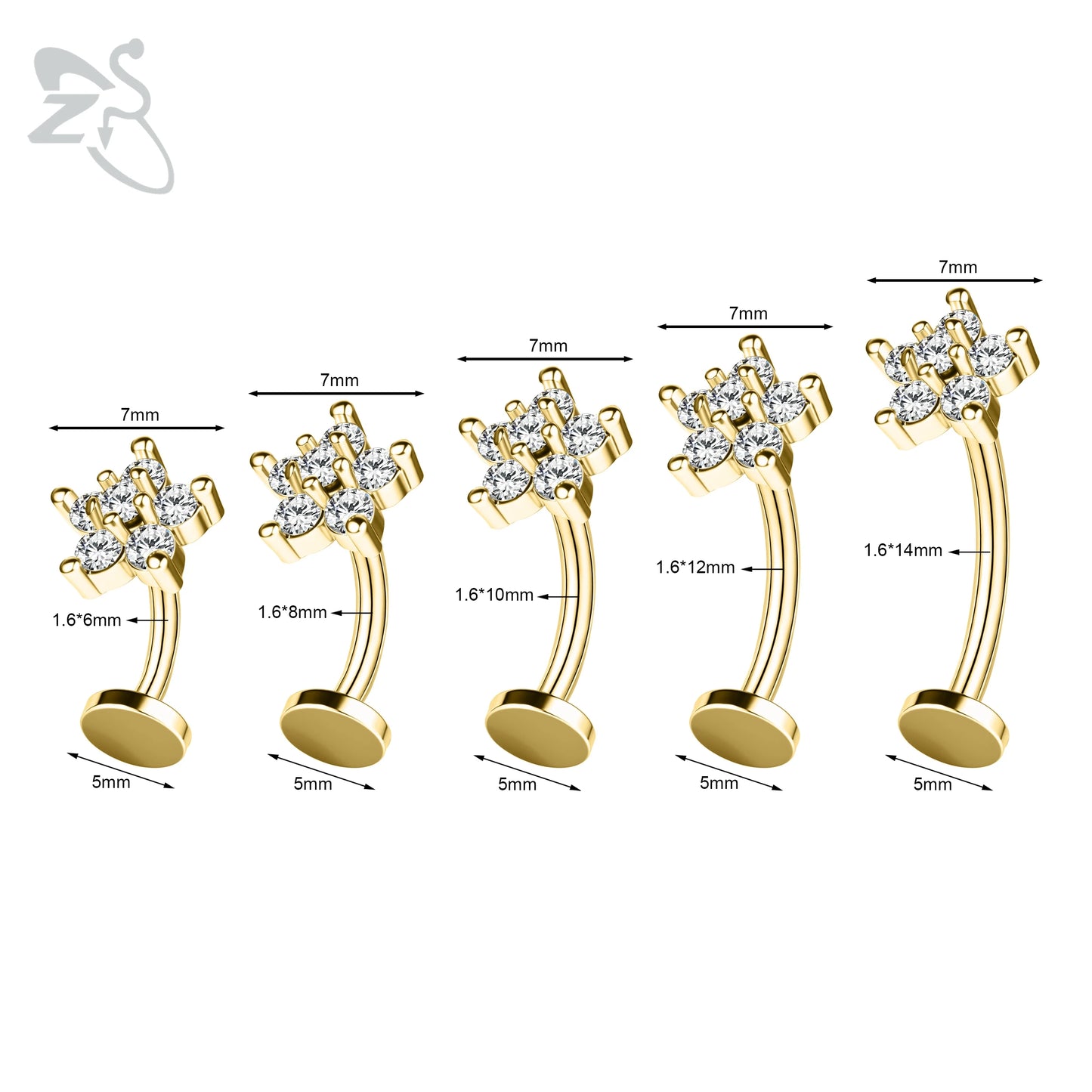 ZS 1 Piece Internal Thread Stainless Steel Belly Button Ring Floating Navel Piercings 14G Curved Umbilical Ring Jewelry 6MM-14MM Badiee Stylez