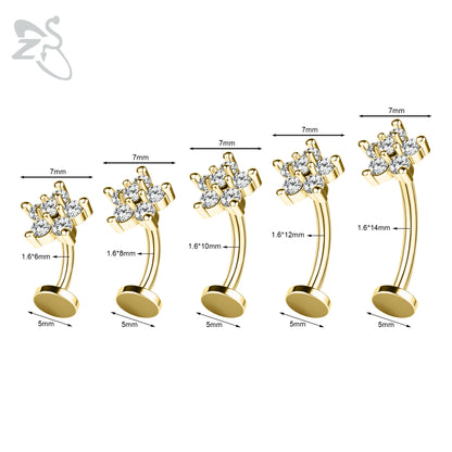 ZS 1 Piece Internal Thread Stainless Steel Belly Button Ring Floating Navel Piercings 14G Curved Umbilical Ring Jewelry 6MM-14MM Badiee Stylez