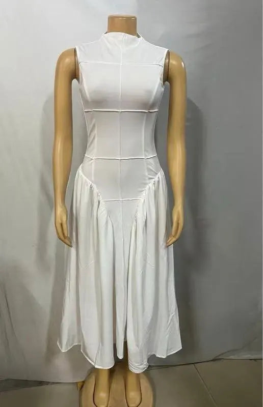 Fashion Women Ruched Side Sleeveless Pleated Maxi Dress 2025 Holiday Birthday Sexy Night Club Party Street Long Dresses