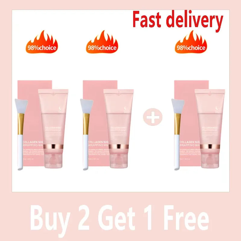 Collagen Overnight Wrapping Peel Off Facial Mask, Korean Collagen Night Wrapping Mask Deeply Hydrates Night Care Mask Cream 75ml Buy 2 Get 1 Free