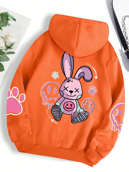 Hip Hop Street Casual Printed Female Hoodies Fashion Hoodie Oversize Loose New Sweatshirts Autumn Warm Fleece Clothing Orange