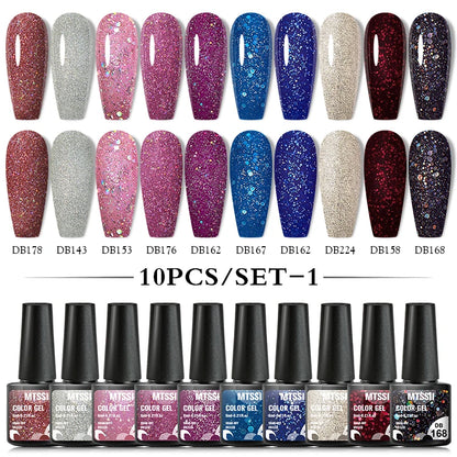 10PCS/Set Gel Nail Polish Set 125 Colors Glitter Semi Permanent Hybrid Gel Varnishes Base Top Coat Soak Off UV LED Nail Art Gel