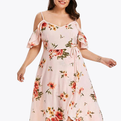 New Casual Fashion Printed Dress for Women Summer Flower Print Plus Size Dress Loose Fit Female Sling Dresses