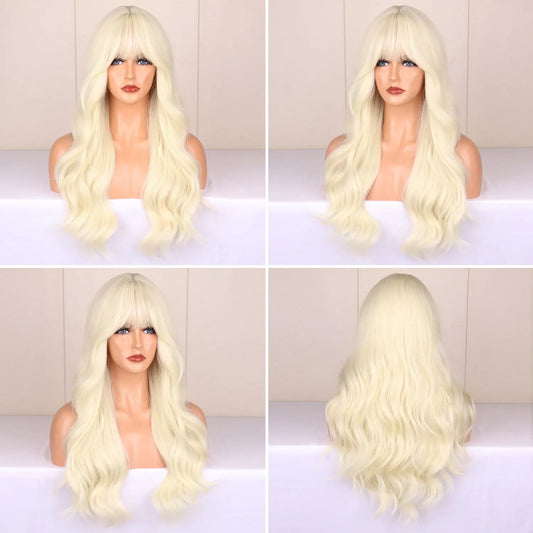 Light golden synthetic wig with big waves for Halloween party, cosplay wig, everyday wig, high-temperature hair silk wig set Badiee Stylez
