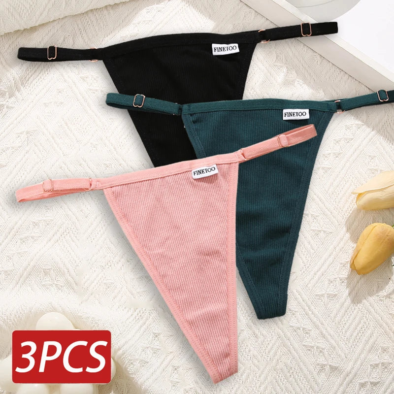 Cotton Sexy Thongs Adjustable Women's Panties Soft Panties Low Waist Seamless Thongs Woman Lingerie Tangas Mujer S-XL FINETOO Set 10 Set