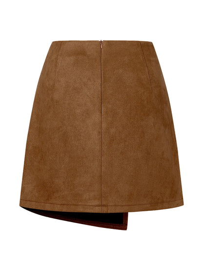 New Arrival 2025 Women's Autumn Winter Suede Irregular Skirt Solid Color High Waist Zipper Button Short Skirts For Woman