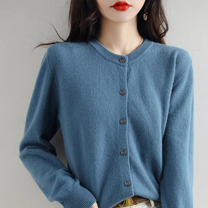 Knitted Cardigan Women's Sweater Autumn And Winter 2022 New Solid Color Coat Round Neck Short Long Sleeve Loose Korean Fashion Haze blue CHINA