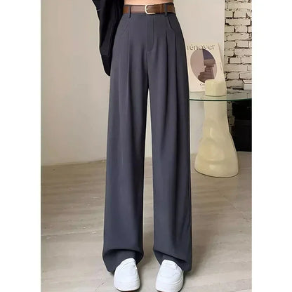 Women Fashion Suit Pants Lady Breathable Baggy High Waist Wide Leg Summer Trousers Lady Straight Leg Black Coffee Classic Pants Badiee Stylez