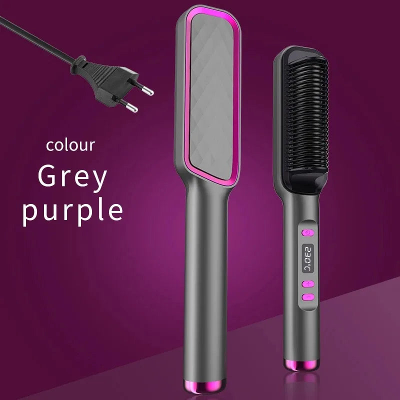 Electric Hot Comb Multifunctional Straight Hair Straightener Comb Negative Ion Anti-Scalding Styling Tool Straightening Brush Grey Purple EU
