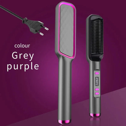 Electric Hot Comb Multifunctional Straight Hair Straightener Comb Negative Ion Anti-Scalding Styling Tool Straightening Brush Grey Purple EU