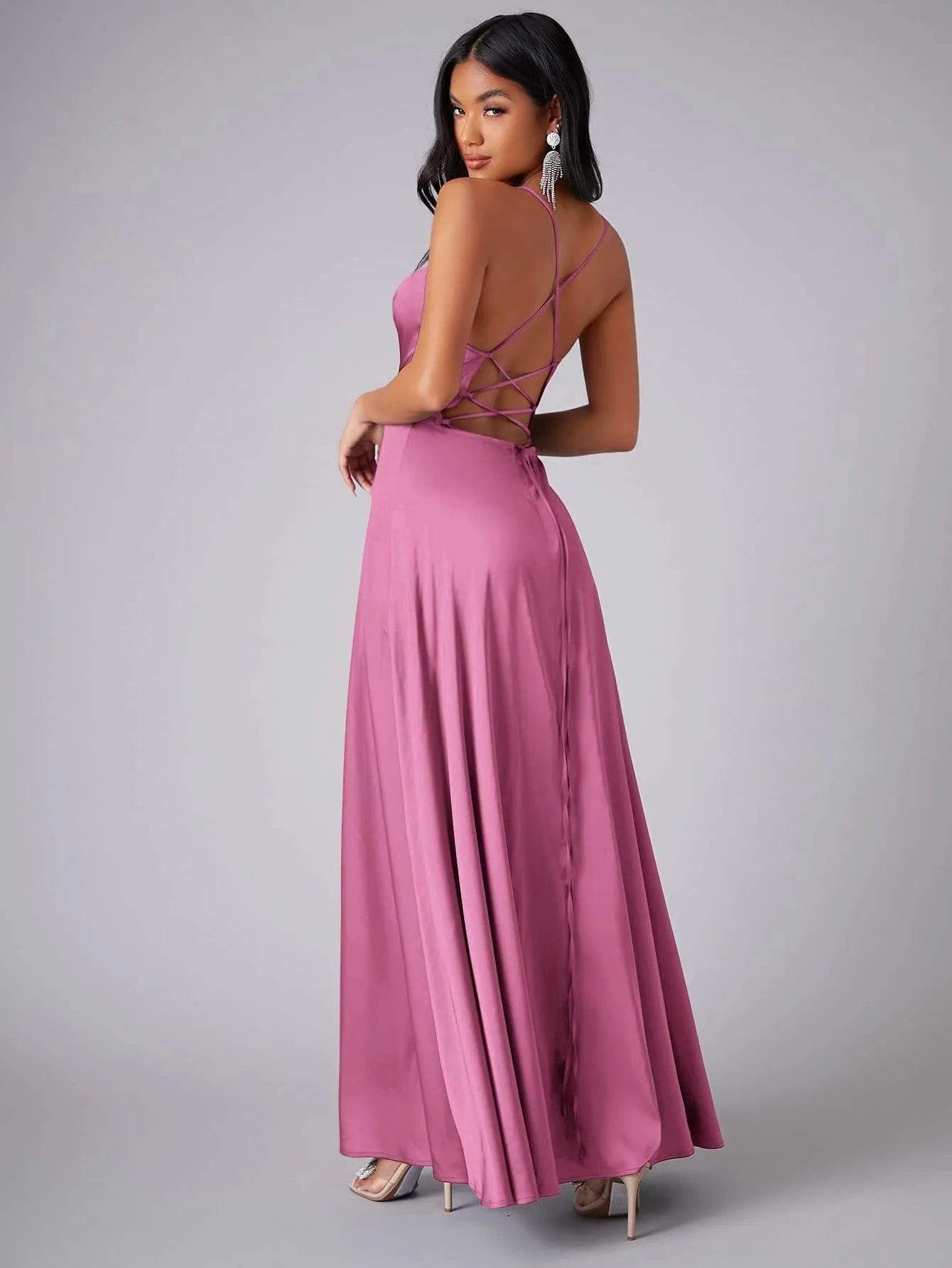 Backless Slimming Long Evening Dress Women Sexy V Neck Sleeveless Gown With Waist Tie For Formal Party Wedding Guest Maxi Dress