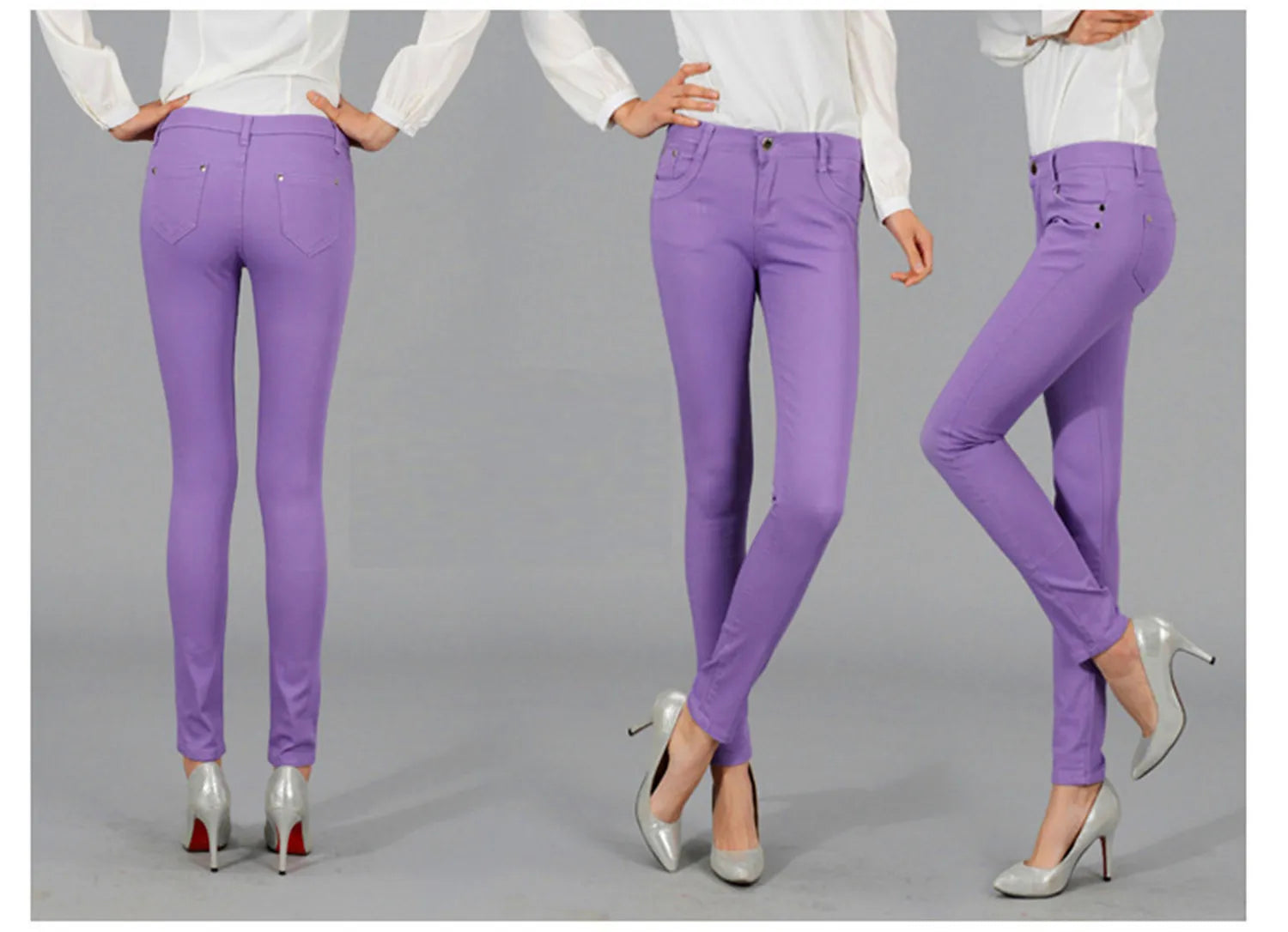 Women Dress Pants Tapered Leg Colored Stretch Slim Jeans Skinny Trousers Pockets for Daily ouc073