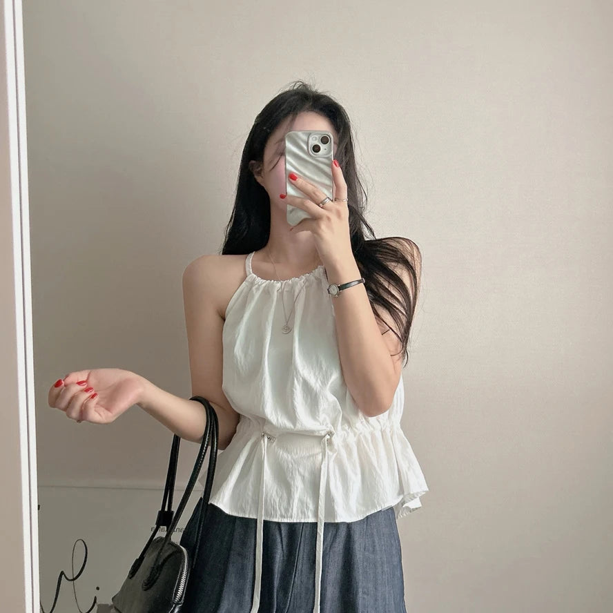 Faionable Dstring Waist Vest Spring Summer Dongda Gate Sle Trendy Belted Crop Top Women's Busin Casual ort Sve