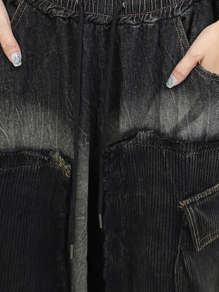 Trendy Cool Pant Set Women Autumn Vintage Denim Patchwork Long Sleeve Irregular Jacket + Harem Pants Two-Piece Set LX4331 Badiee Stylez