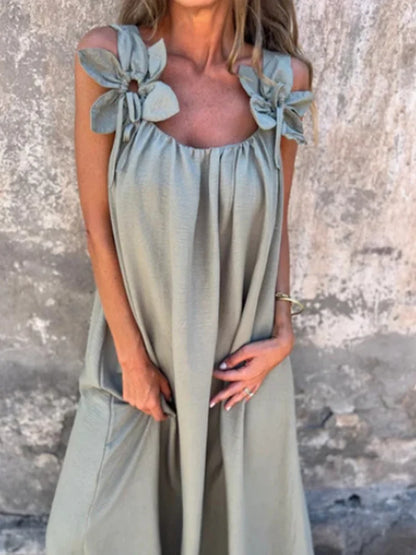V-neck Solid Color Short Sleeved Lace Up Women's Dress High Street Fashion Elegant Commuting Style Summer Dresses Gray